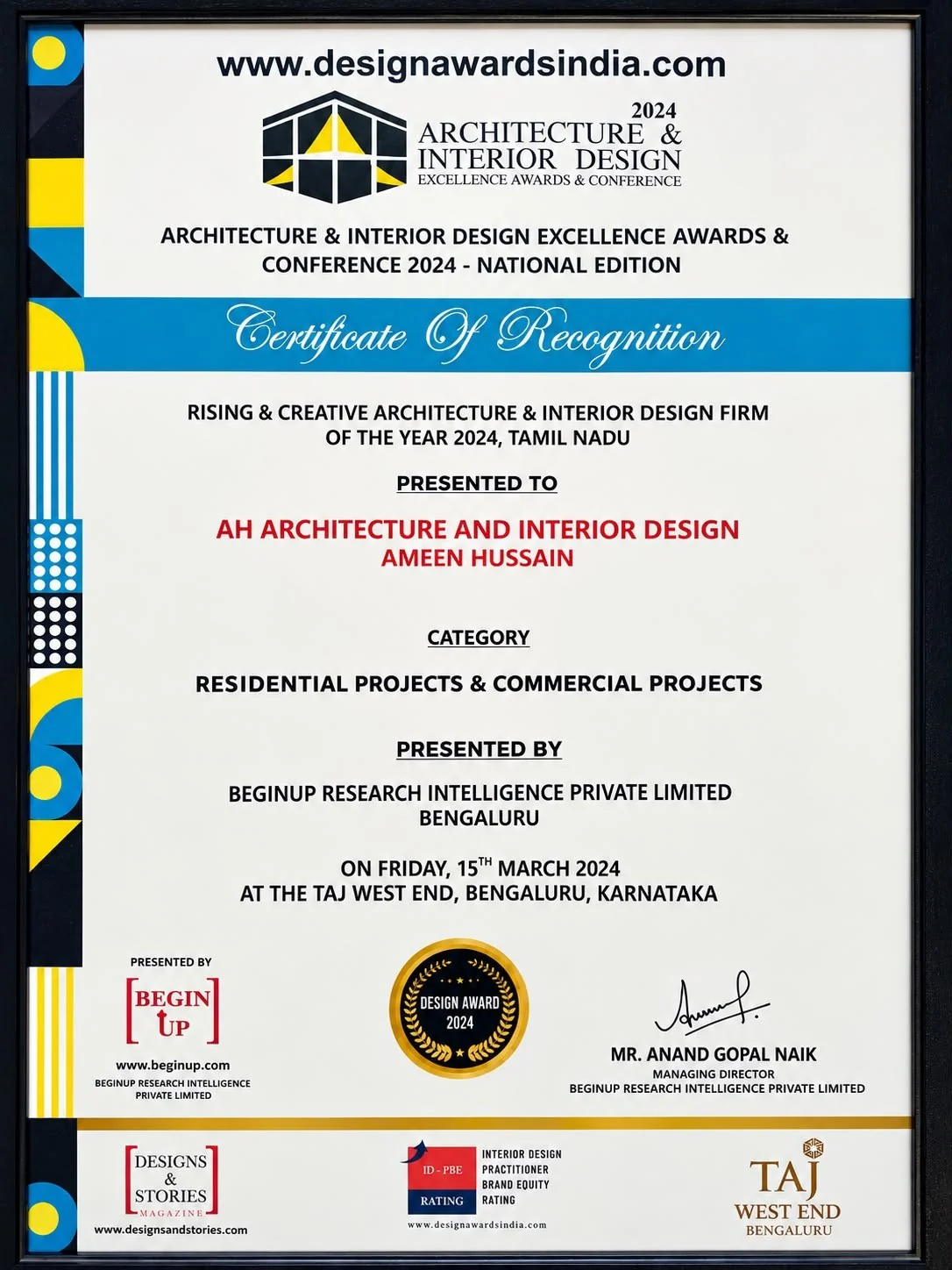 Rising & Creative Architecture & Interior Design Firm of the Year, Tamil Nadu
